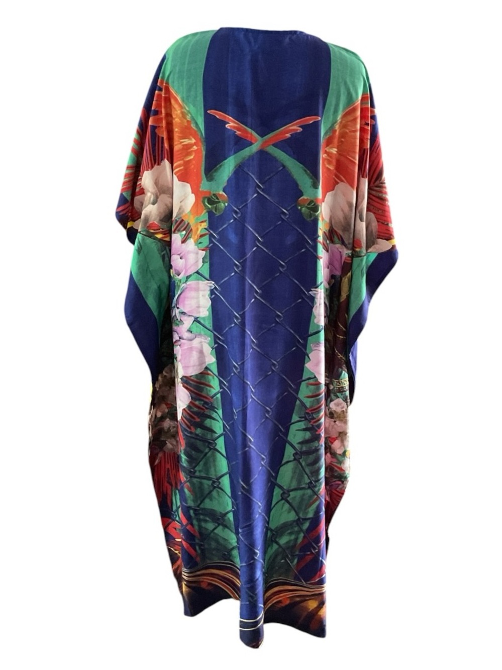 Tropical Parrot Print Kaftan Maxi — Blue & Green
